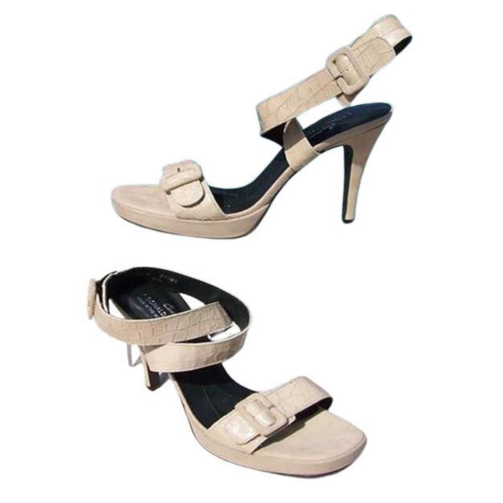 Donald Pliner Cream Champagne Suede Gator Leather Shoe New Ankle Wrap NWT $265